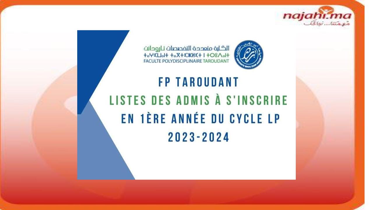 Listes des admis à s'inscrire en 1ère année LP à la FP Taroudant 2023-2024